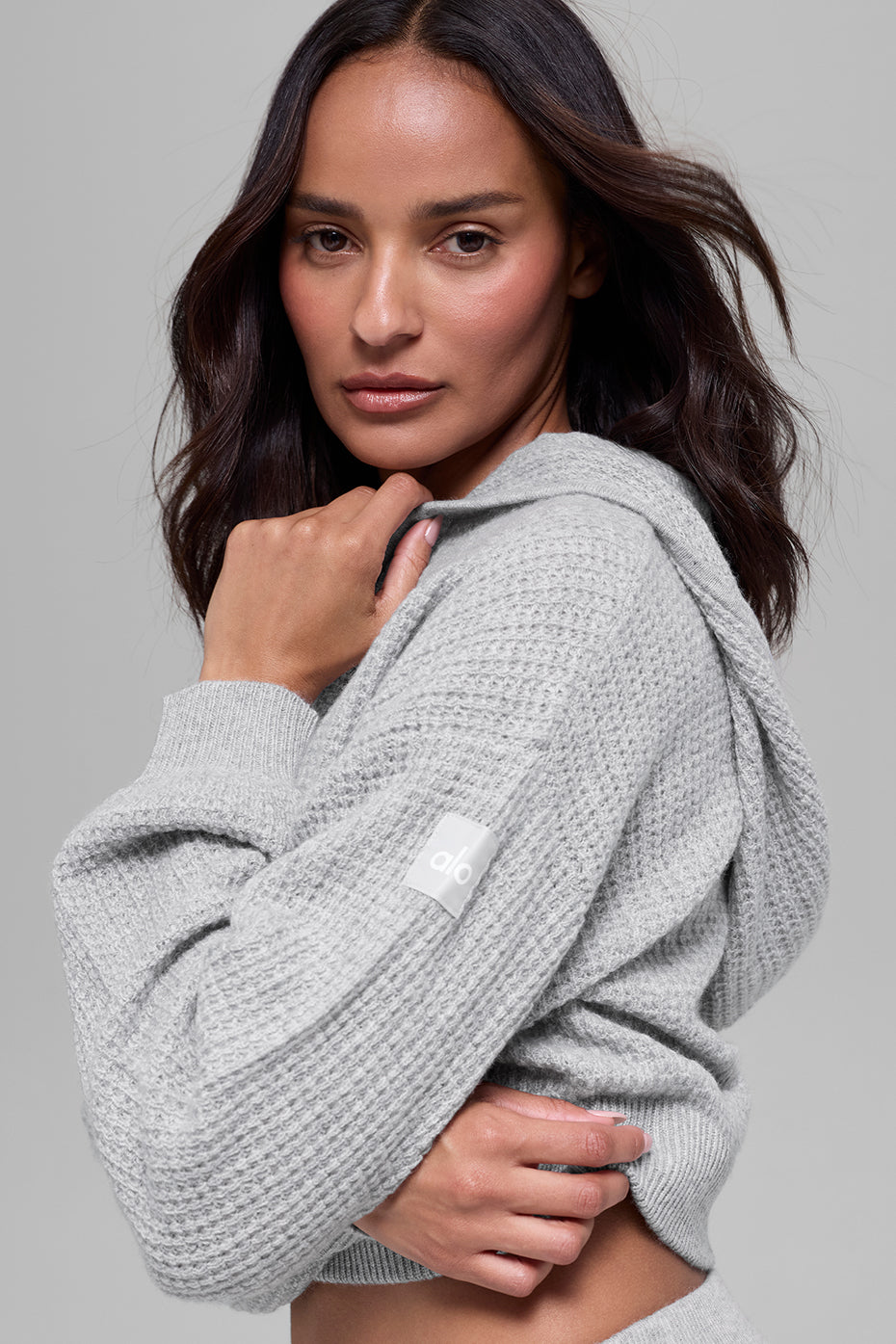 Cashmere Plush Waffle Full Zip Hoodie - Athletic Heather Grey image 4