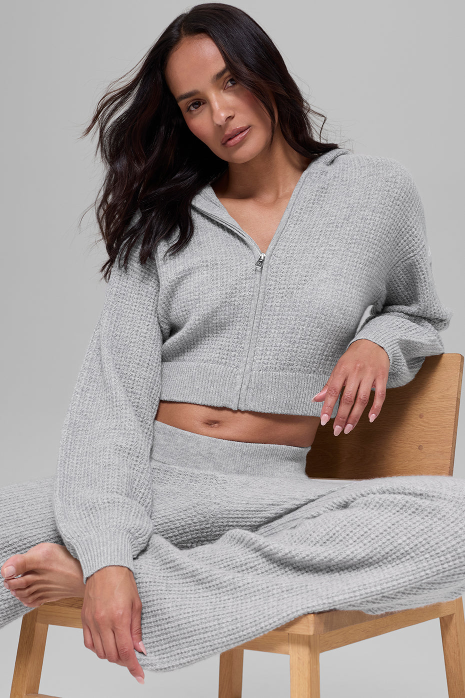 Cashmere Plush Waffle Full Zip Hoodie - Athletic Heather Grey image 3
