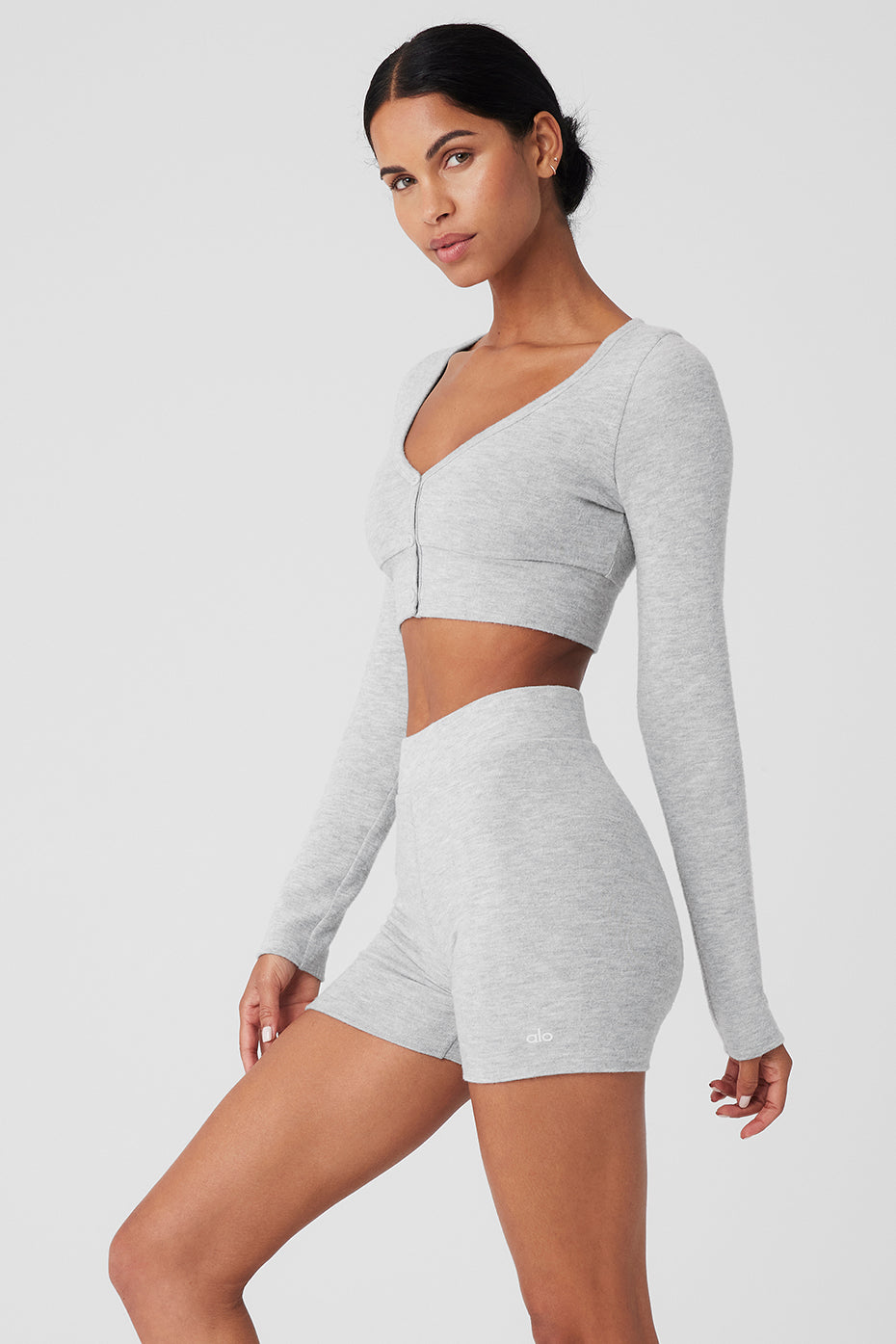 Alolux Cropped Me Time Cardigan - Athletic Heather Grey image 3