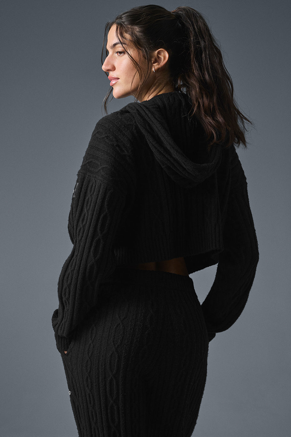 Cable Knit Winter Bliss Hoodie - Black image 3