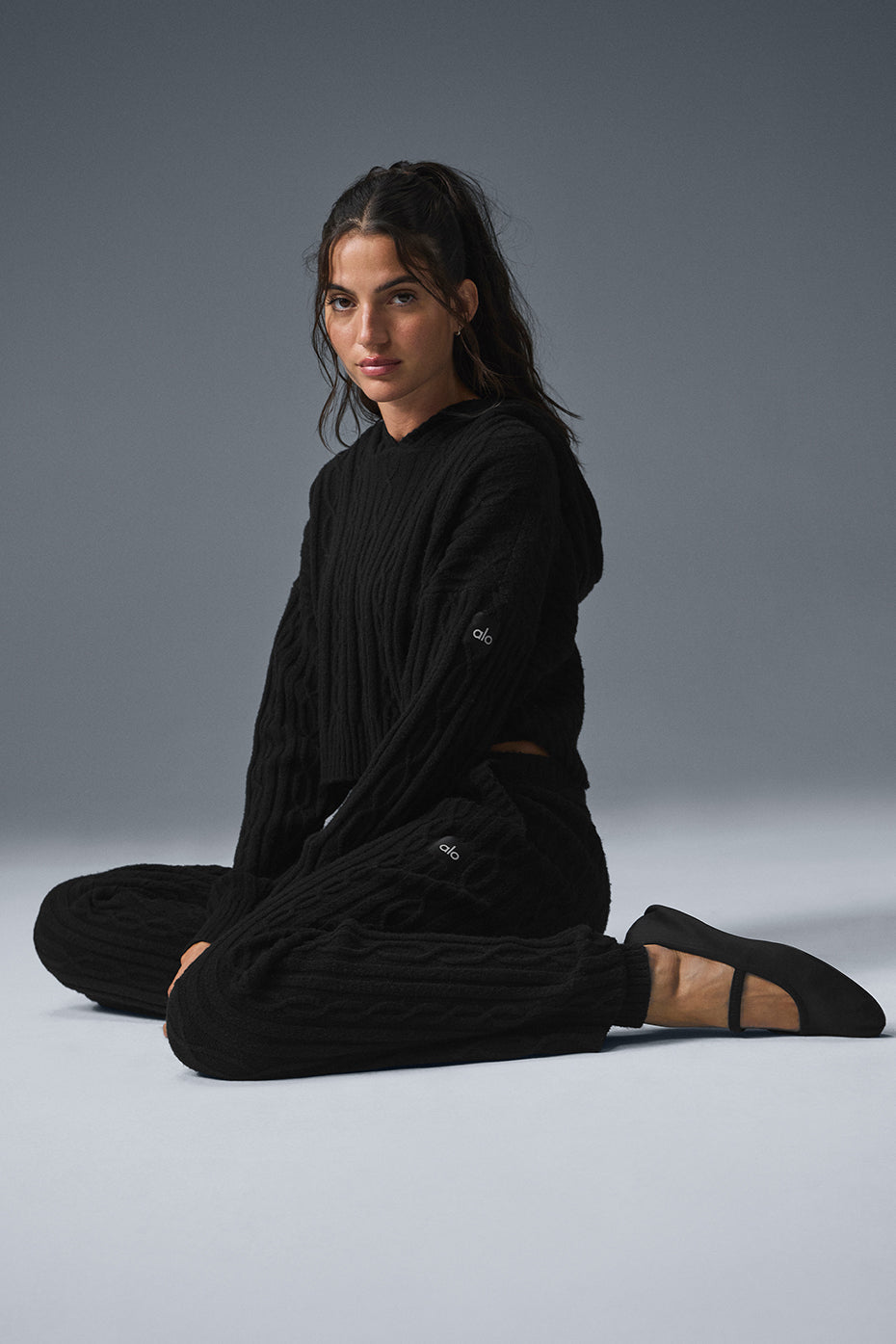 Cable Knit Winter Bliss Hoodie - Black image 4