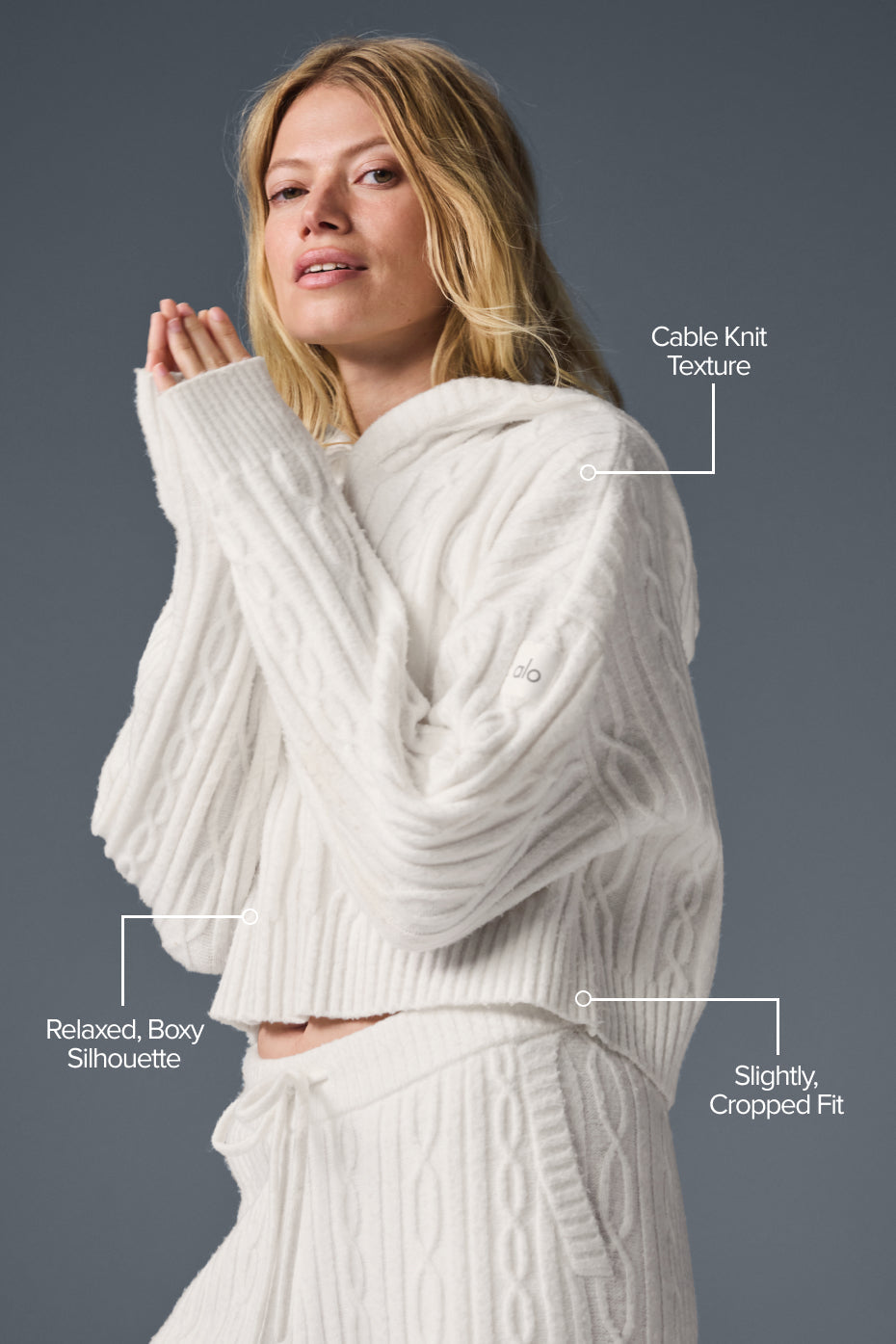 Cable Knit Winter Bliss Hoodie - Ivory image 2