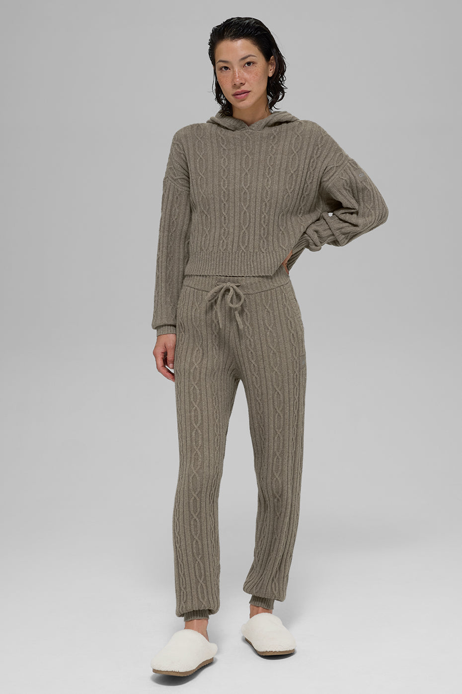 Cable Knit Winter Bliss Hoodie - Light Cocoa image 6