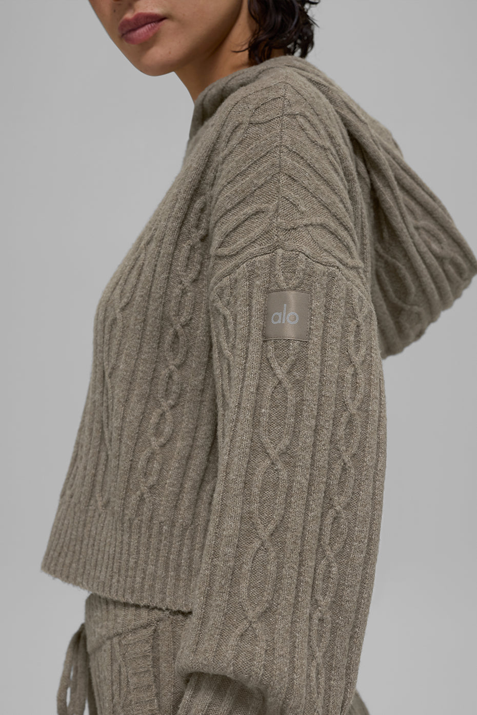 Cable Knit Winter Bliss Hoodie - Light Cocoa image 4
