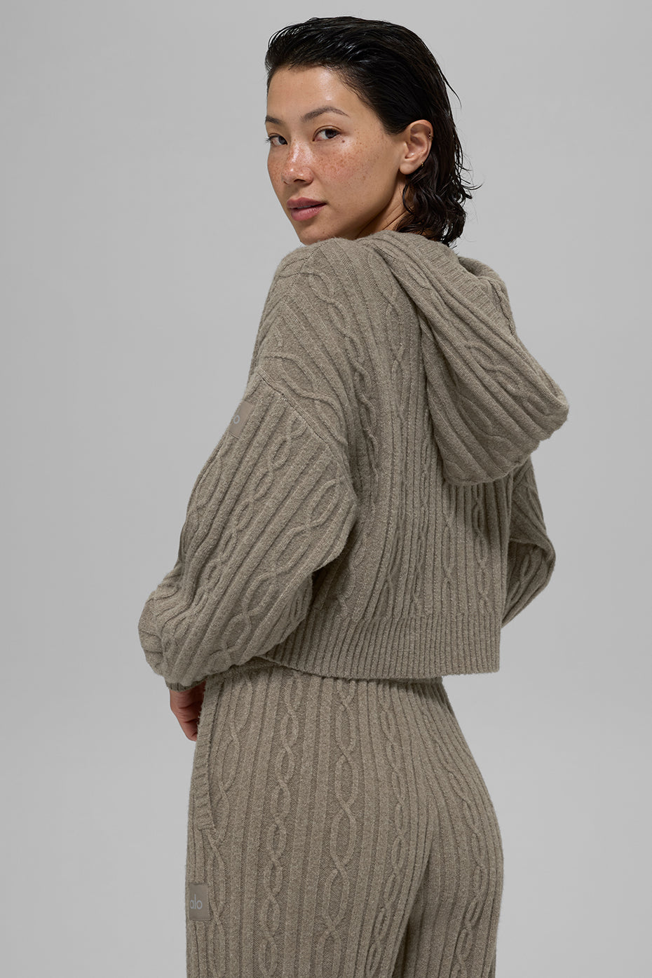 Cable Knit Winter Bliss Hoodie - Light Cocoa image 3