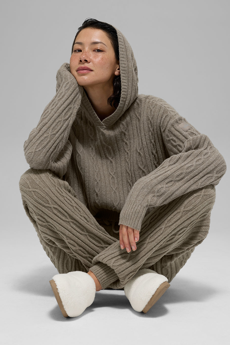 Cable Knit Winter Bliss Hoodie - Light Cocoa image 5