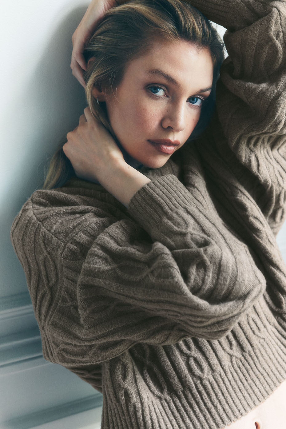 Cable Knit Winter Bliss Hoodie - Light Cocoa image 1