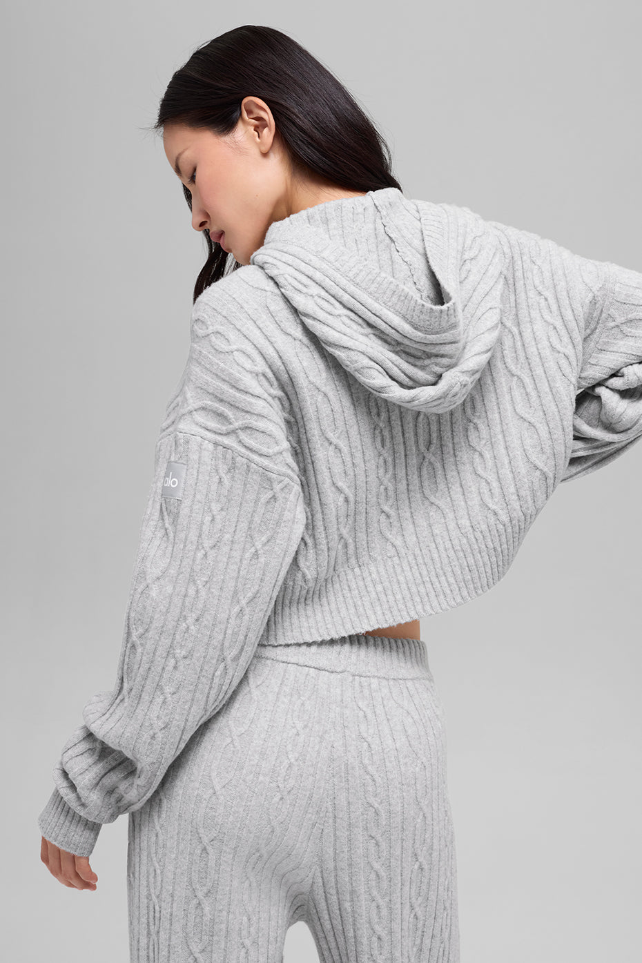 Cable Knit Winter Bliss Hoodie - Athletic Heather Grey image 3