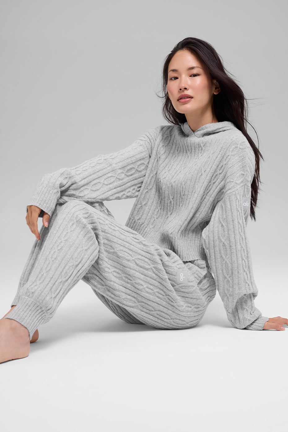 Cable Knit Winter Bliss Hoodie - Athletic Heather Grey image 5