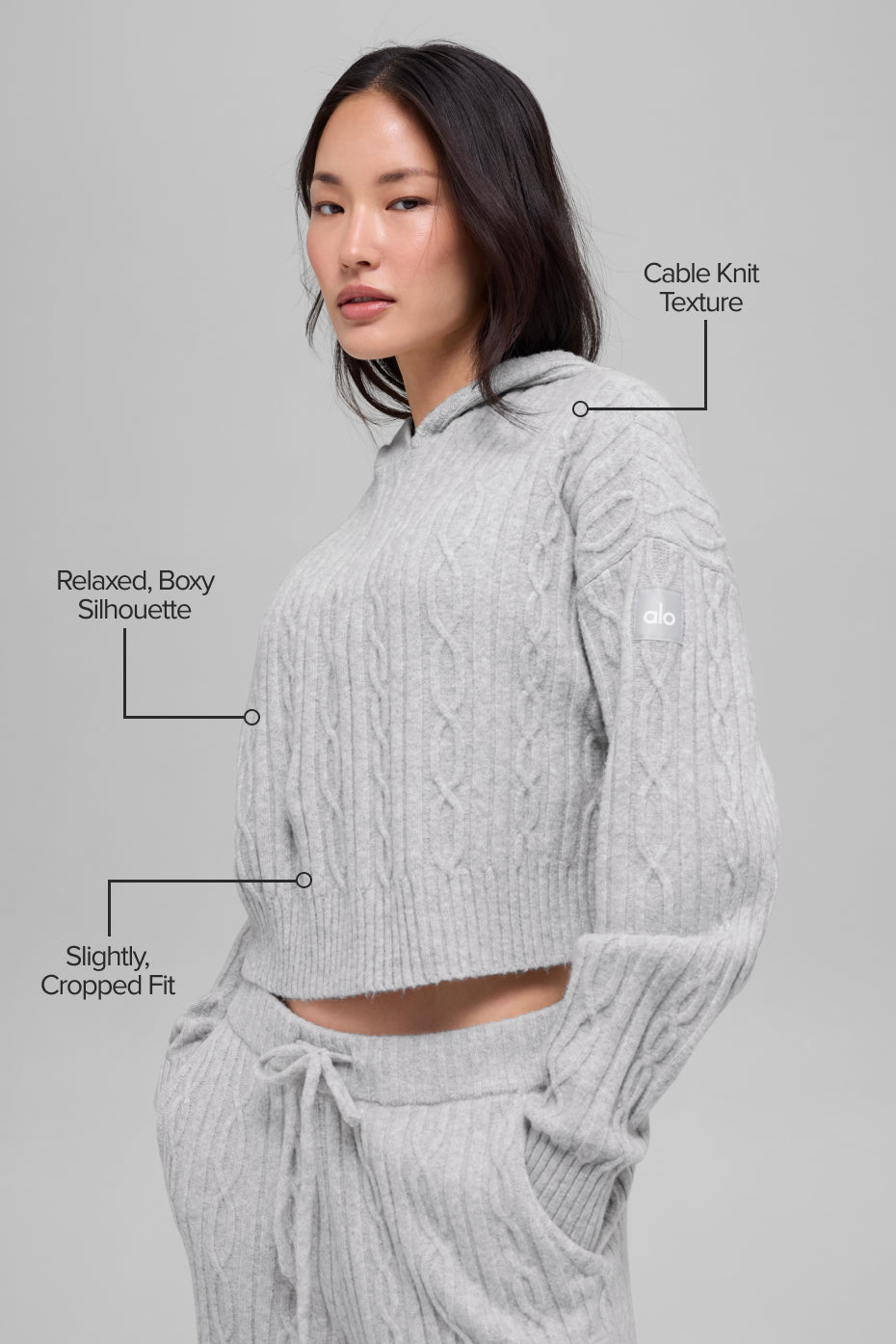 Cable Knit Winter Bliss Hoodie - Athletic Heather Grey image 2
