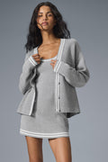 Tennis Club Sweater Knit Cardigan - Athletic Heather Grey/White image 1