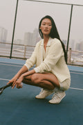 Tennis Club Sweater Knit Cardigan - Oatmeal/White image 1