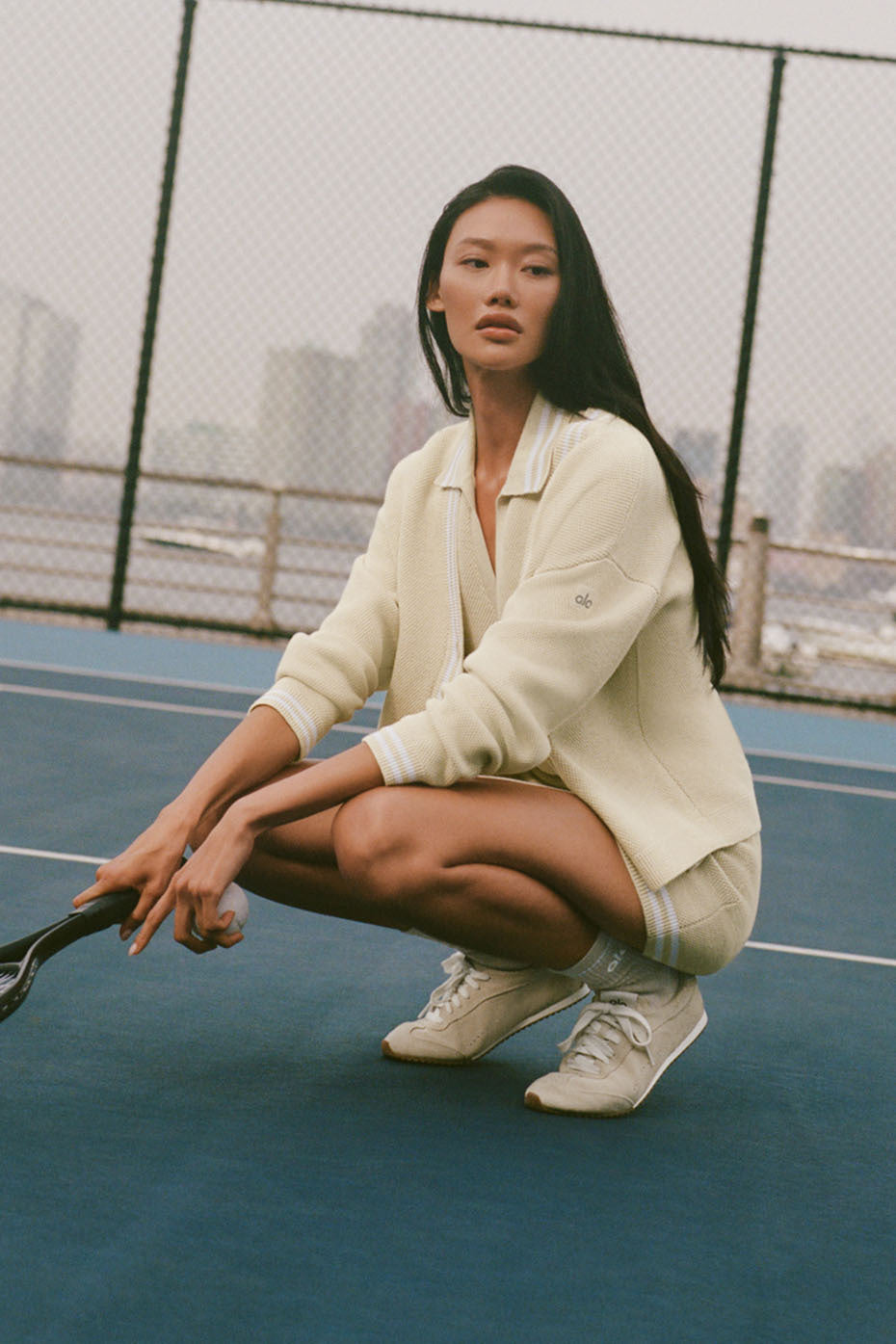 Tennis Club Sweater Knit Cardigan - Oatmeal/White image 1