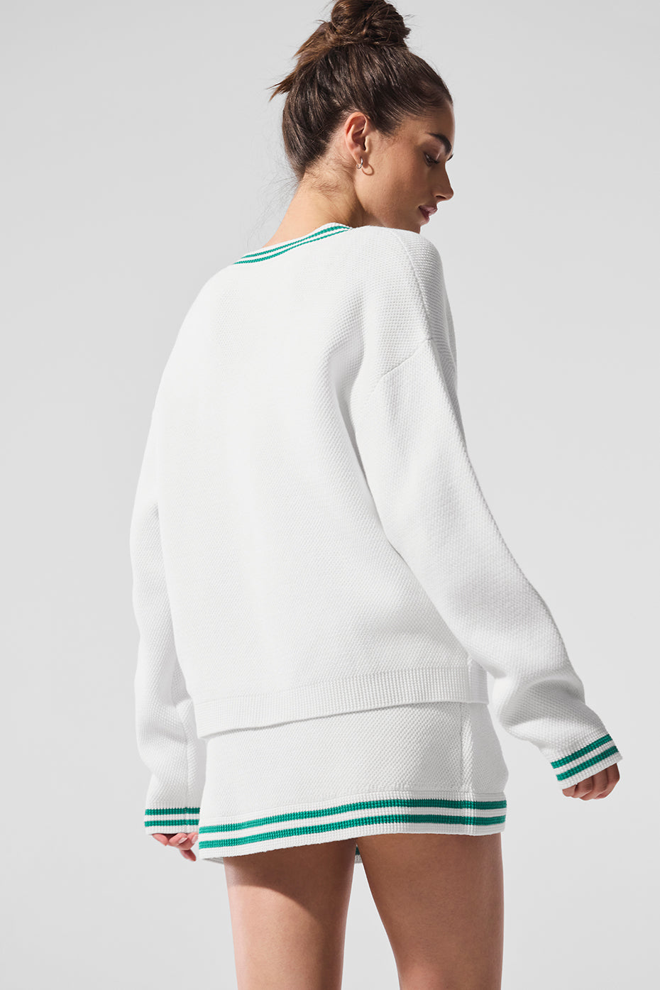 Tennis Club Sweater Knit Cardigan - White/Spruce Green image 3