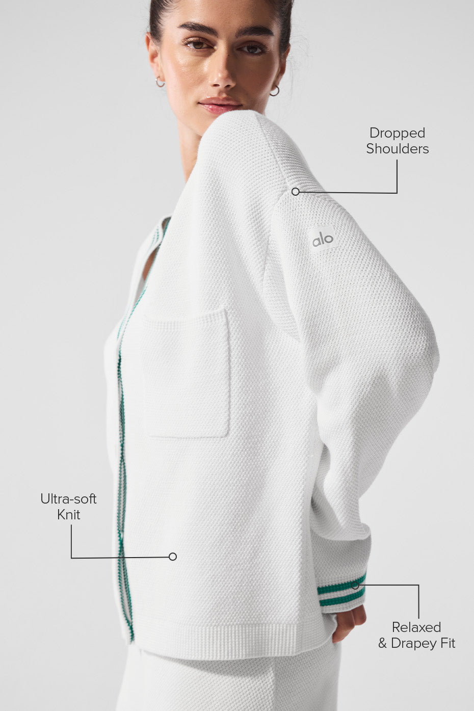 Tennis Club Sweater Knit Cardigan - White/Spruce Green image 2