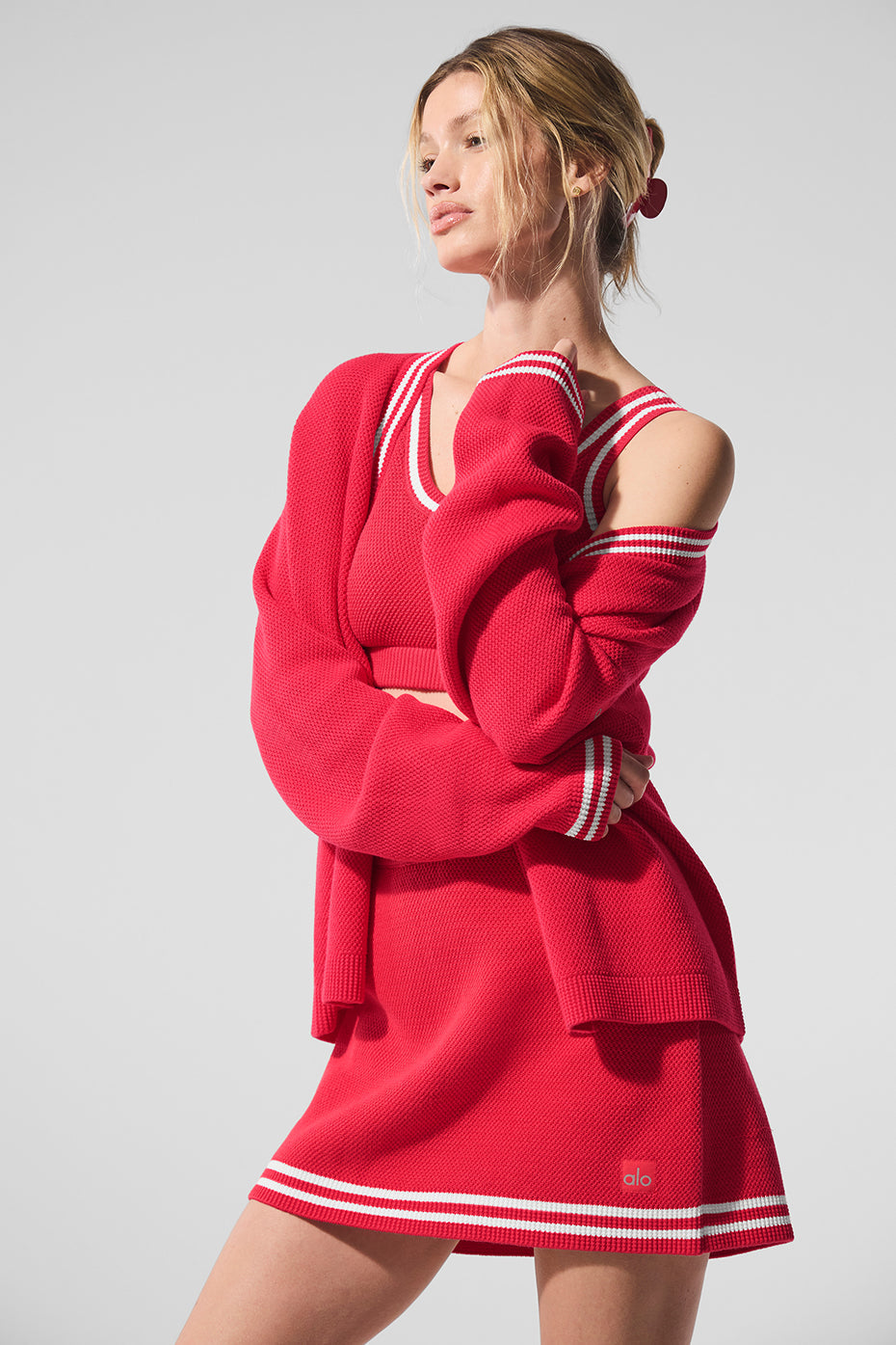 Tennis Club Sweater Knit Cardigan - Candy Red/White image 6