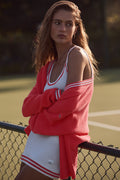 Tennis Club Sweater Knit Cardigan - Candy Red/White image 1