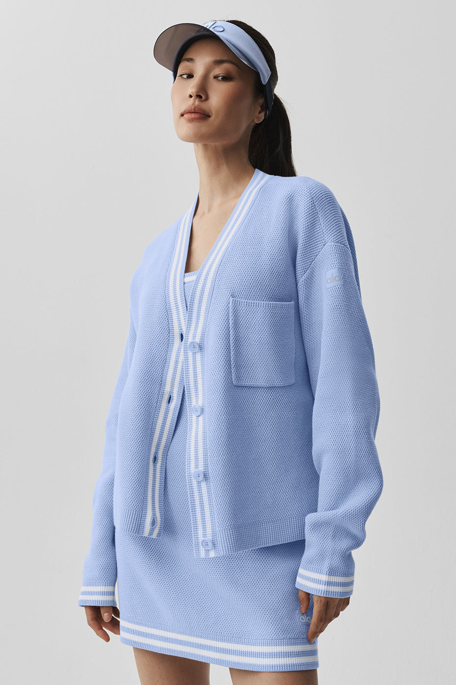 Tennis Club Sweater Knit Cardigan - Light Provence Blue/White image 3
