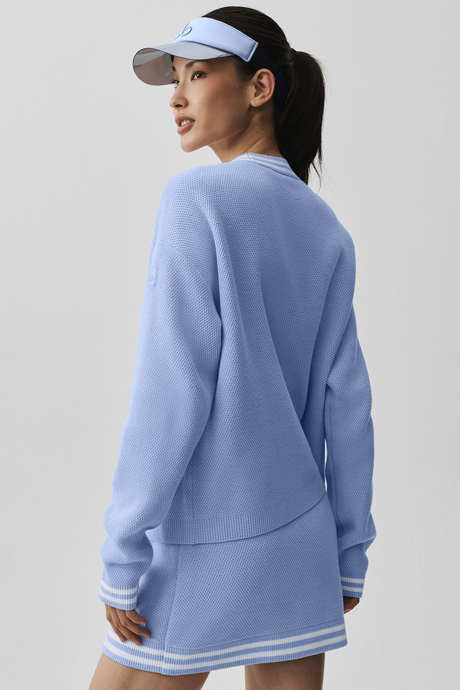 Tennis Club Sweater Knit Cardigan - Light Provence Blue/White image 2