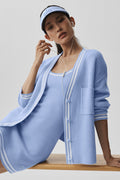 Tennis Club Sweater Knit Cardigan - Light Provence Blue/White image 1