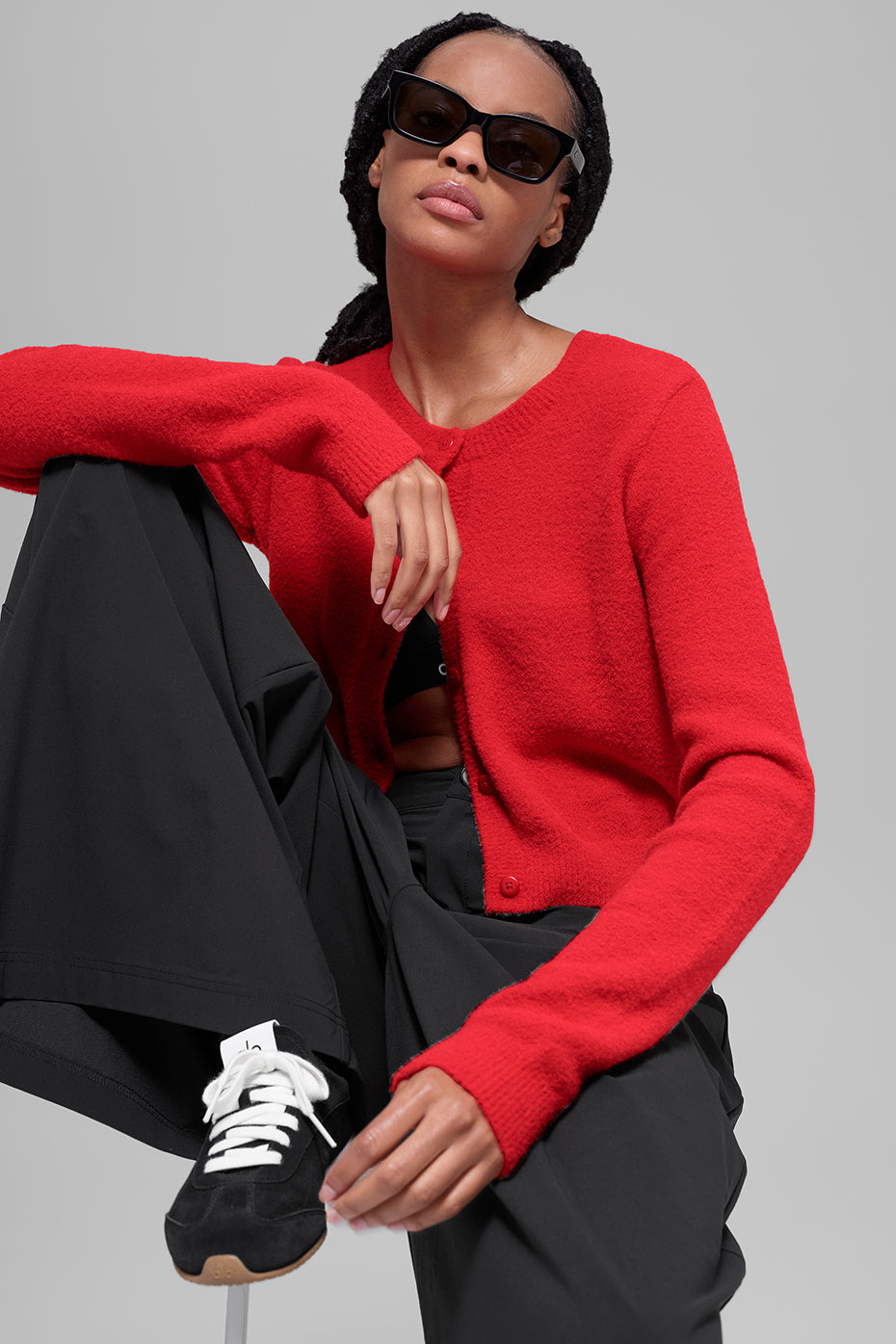 Snuggle Up Sweater Cropped Cardigan - Bright Red image 3