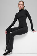 Ribbed Mesmerize Mock Neck Long Sleeve - Black image 1