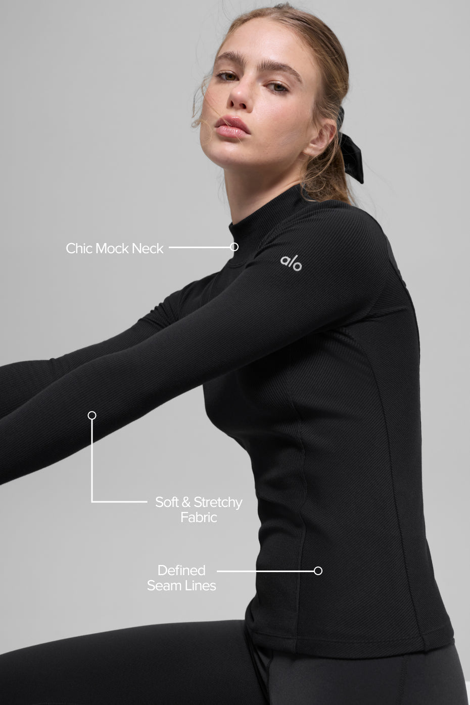 Ribbed Mesmerize Mock Neck Long Sleeve - Black image 2