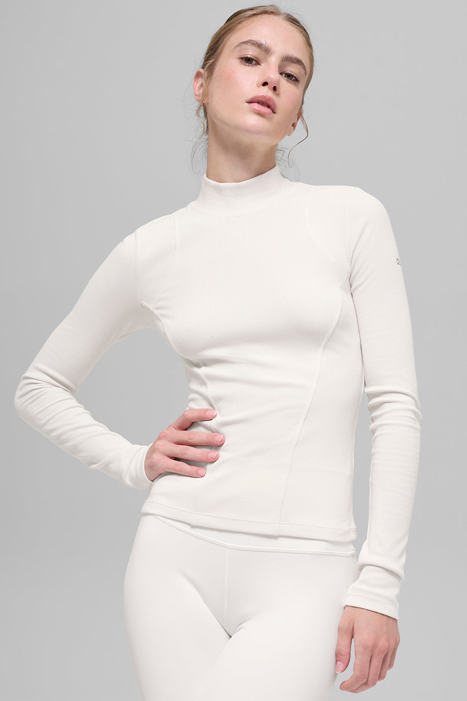 Ribbed Mesmerize Mock Neck Long Sleeve - Ivory image 1