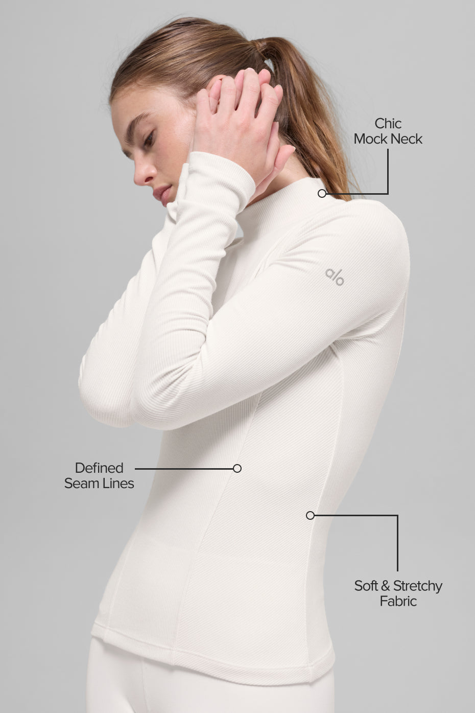 Ribbed Mesmerize Mock Neck Long Sleeve - Ivory image 2