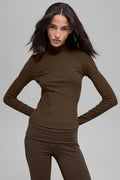 Ribbed Mesmerize Mock Neck Long Sleeve - Espresso image 1