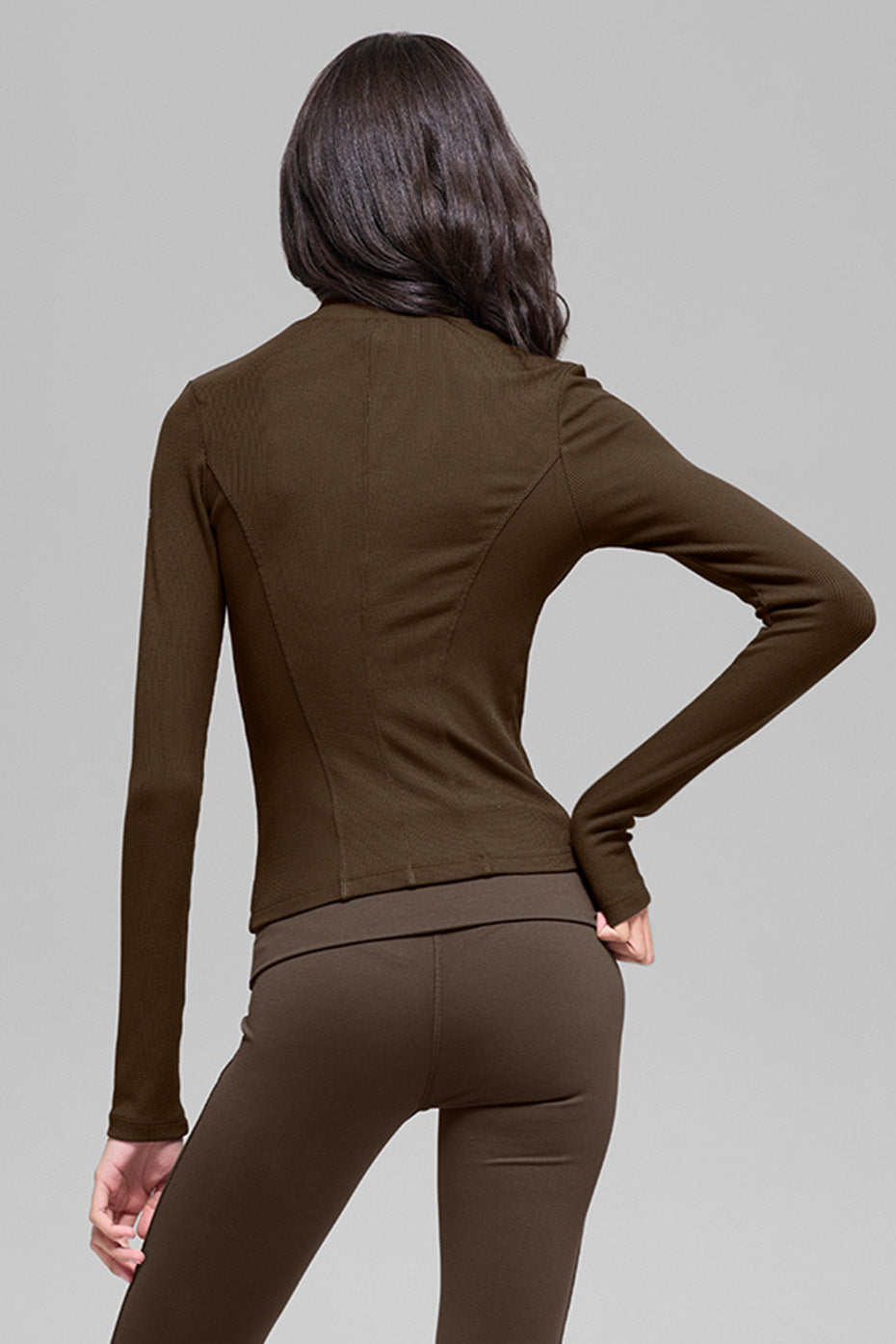 Ribbed Mesmerize Mock Neck Long Sleeve - Espresso image 3