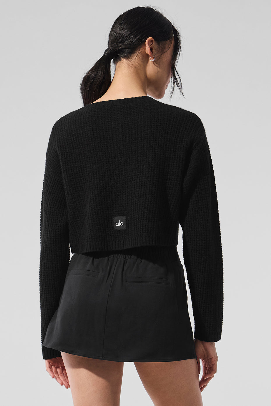 Cashmere Plush Waffle Cardigan - Black image 2