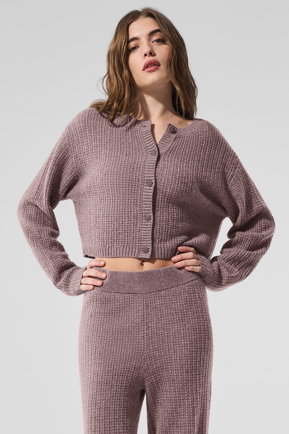 Cashmere Plush Waffle Cardigan - Mushroom Heather image 1