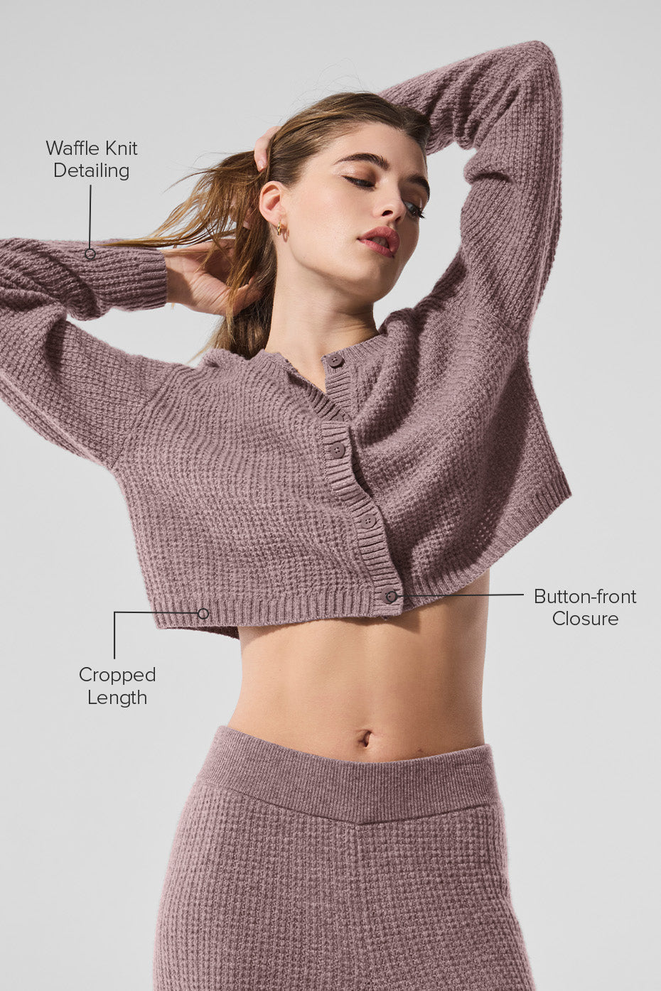 Cashmere Plush Waffle Cardigan - Mushroom Heather image 2