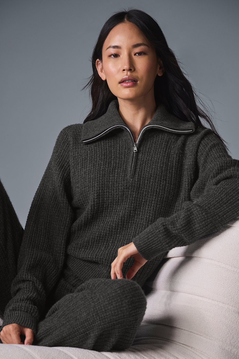 Cashmere Plush Waffle 1/4 Zip Pullover - Dark Heather Grey image 1