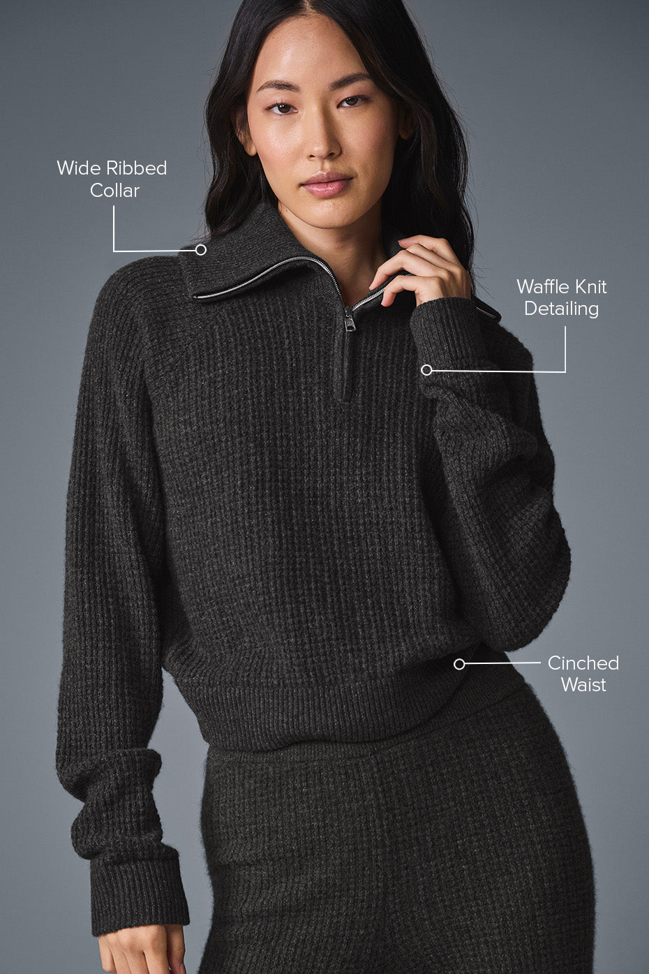 Cashmere Plush Waffle 1/4 Zip Pullover - Dark Heather Grey image 2