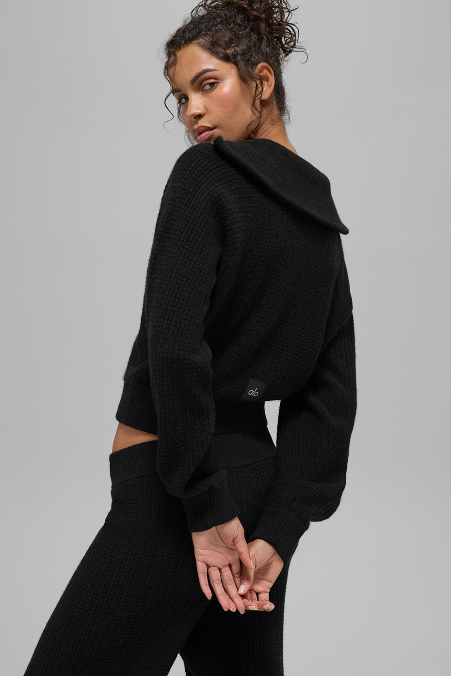 Cashmere Plush Waffle 1/4 Zip Pullover - Black image 5