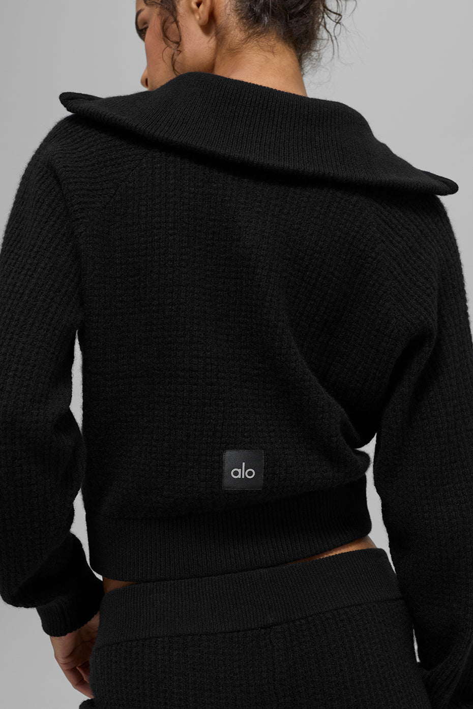 Cashmere Plush Waffle 1/4 Zip Pullover - Black image 3