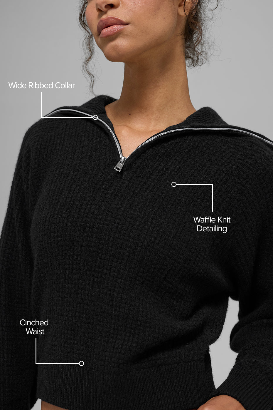 Cashmere Plush Waffle 1/4 Zip Pullover - Black image 2