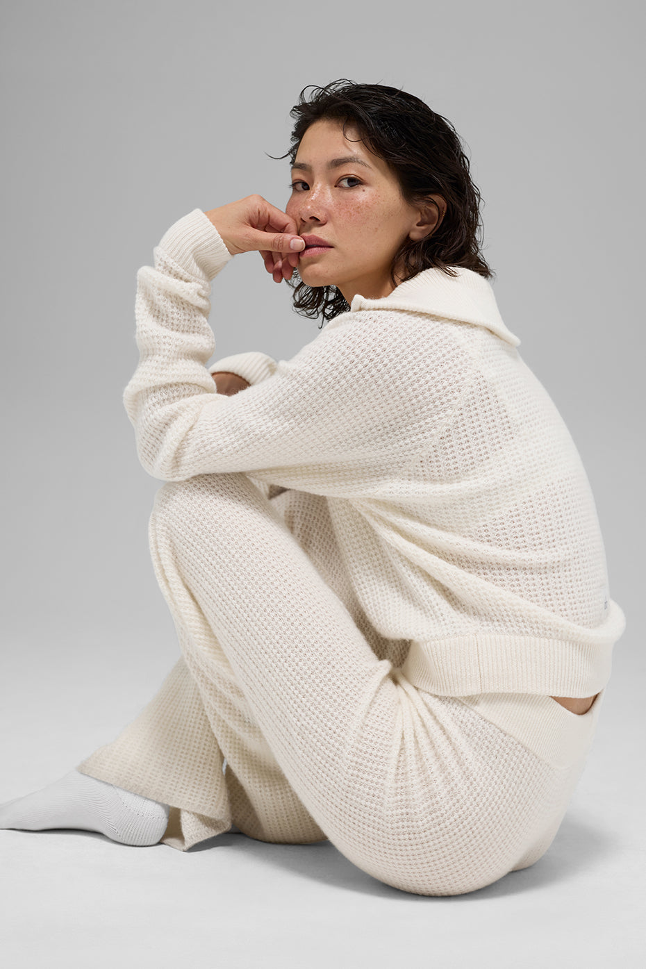 Cashmere Plush Waffle 1/4 Zip Pullover - Ivory image 5