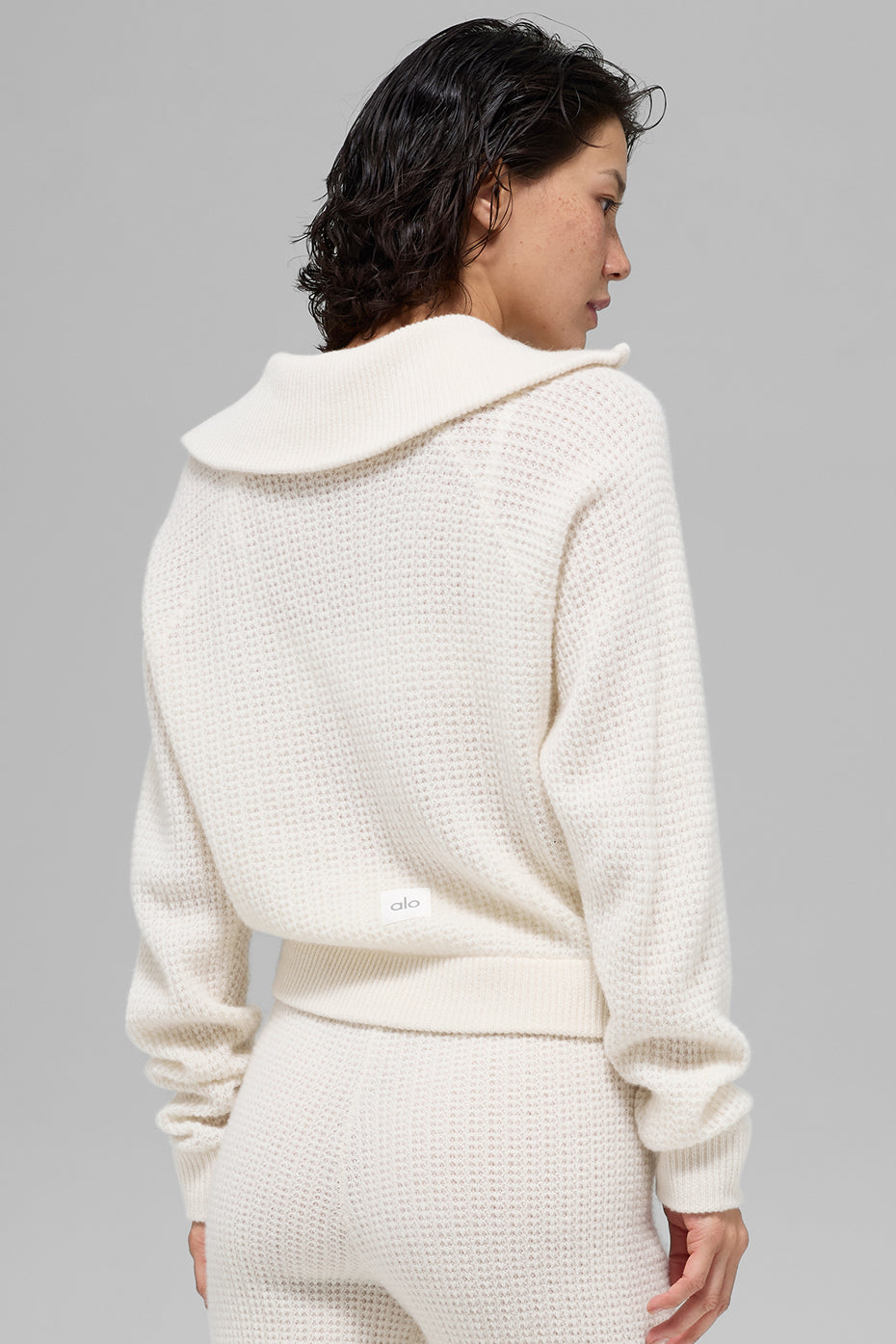 Cashmere Plush Waffle 1/4 Zip Pullover - Ivory image 3