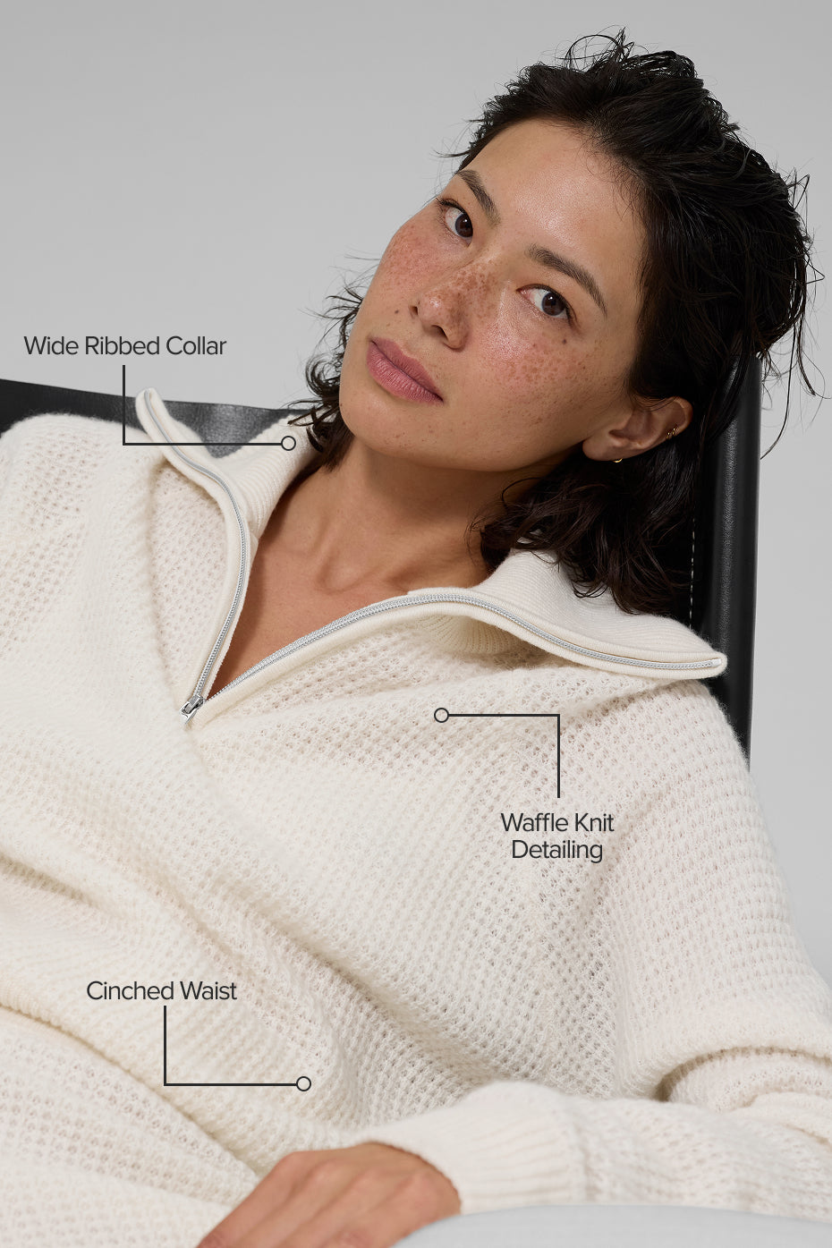 Cashmere Plush Waffle 1/4 Zip Pullover - Ivory image 2