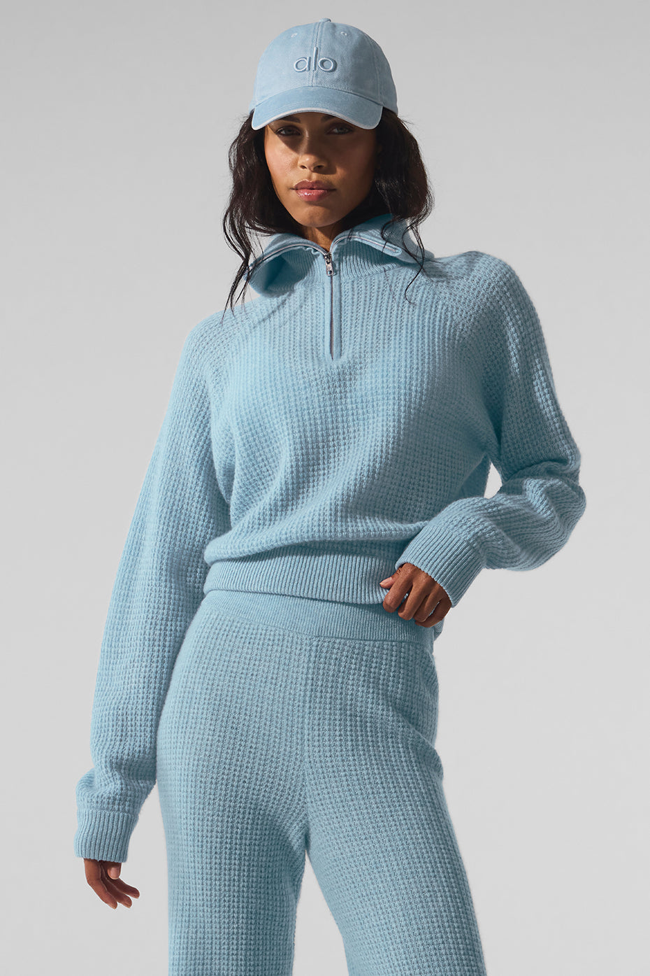 Cashmere Plush Waffle 1/4 Zip Pullover - Celestial Blue Heather image 1