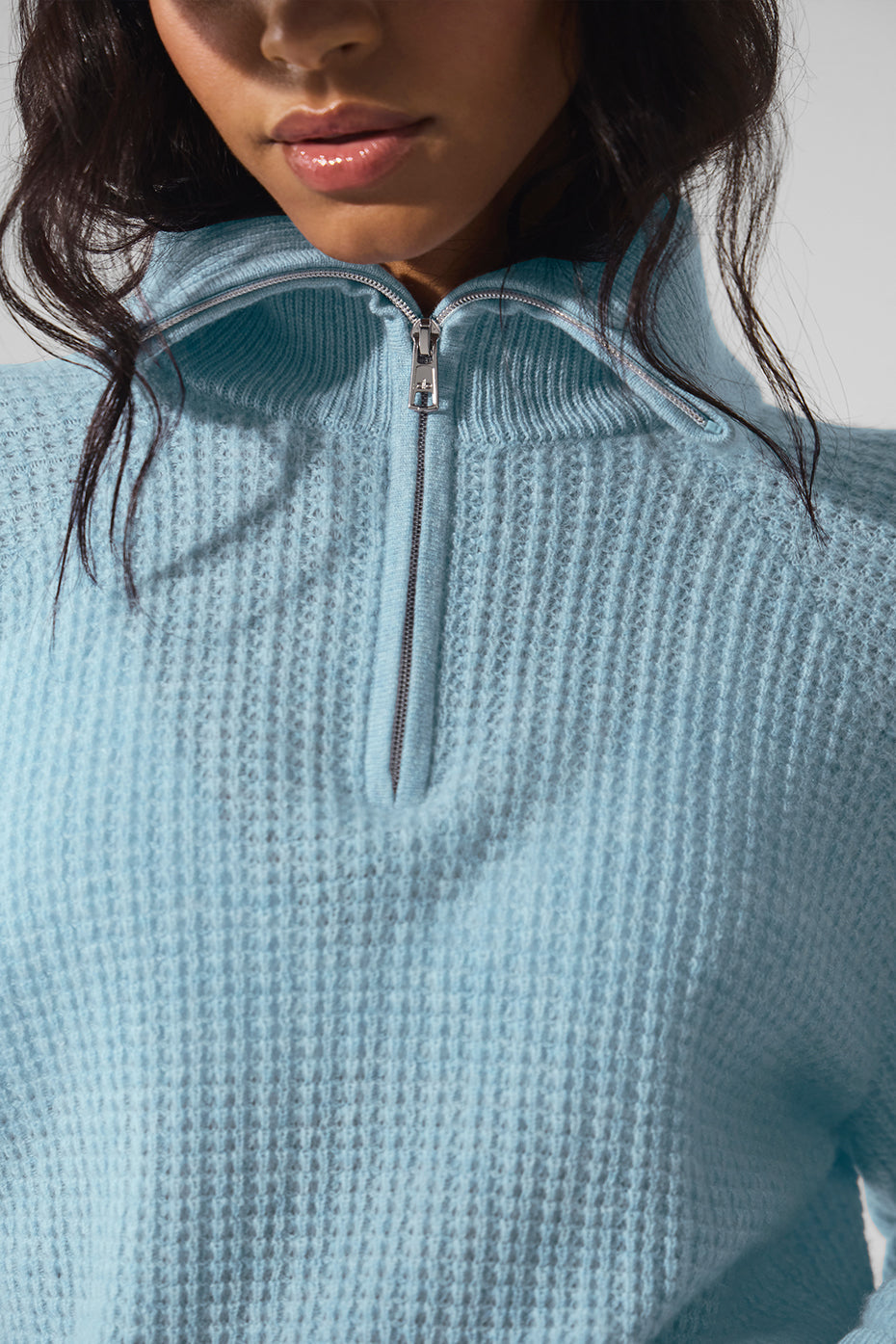 Cashmere Plush Waffle 1/4 Zip Pullover - Celestial Blue Heather image 3
