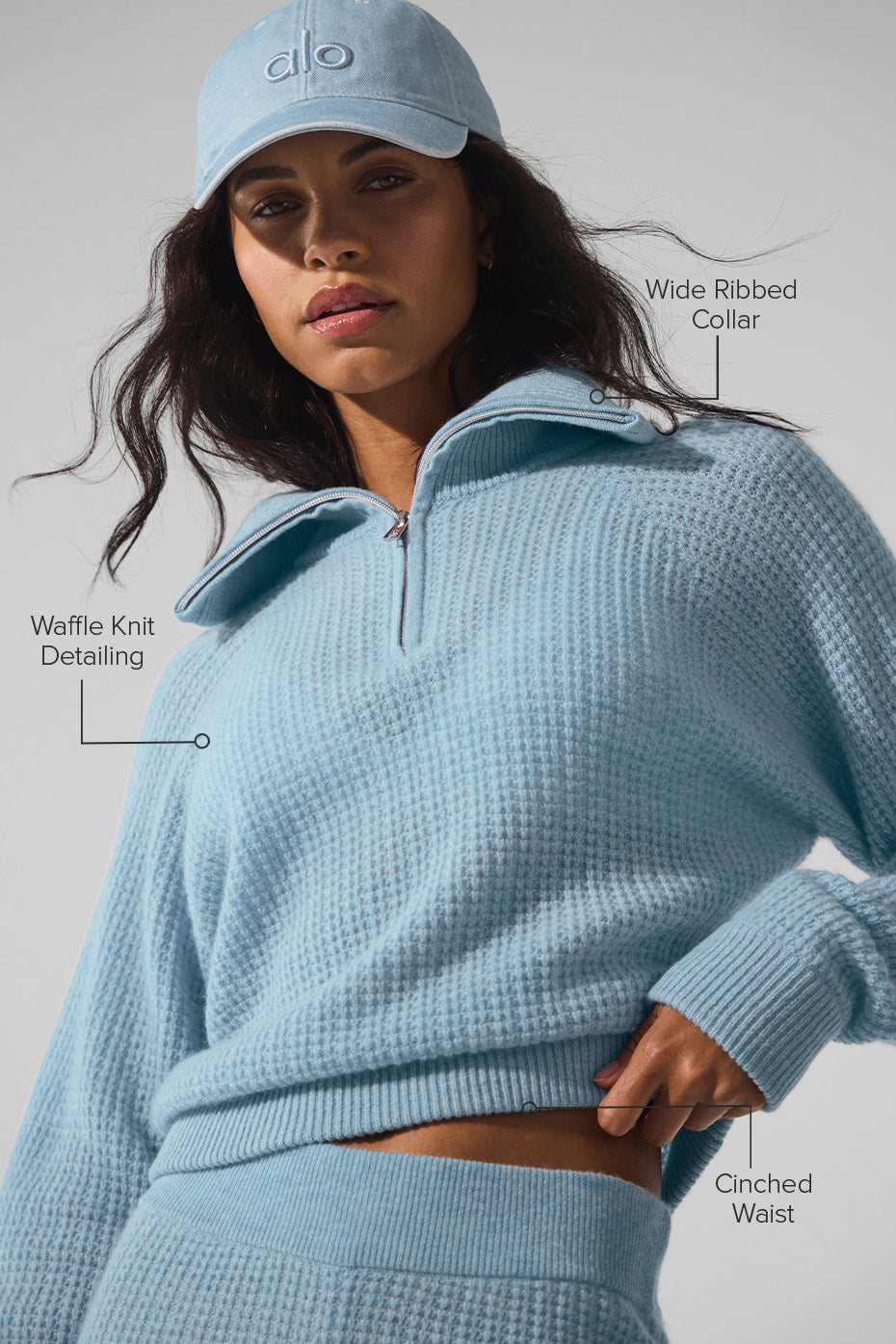 Cashmere Plush Waffle 1/4 Zip Pullover - Celestial Blue Heather image 2