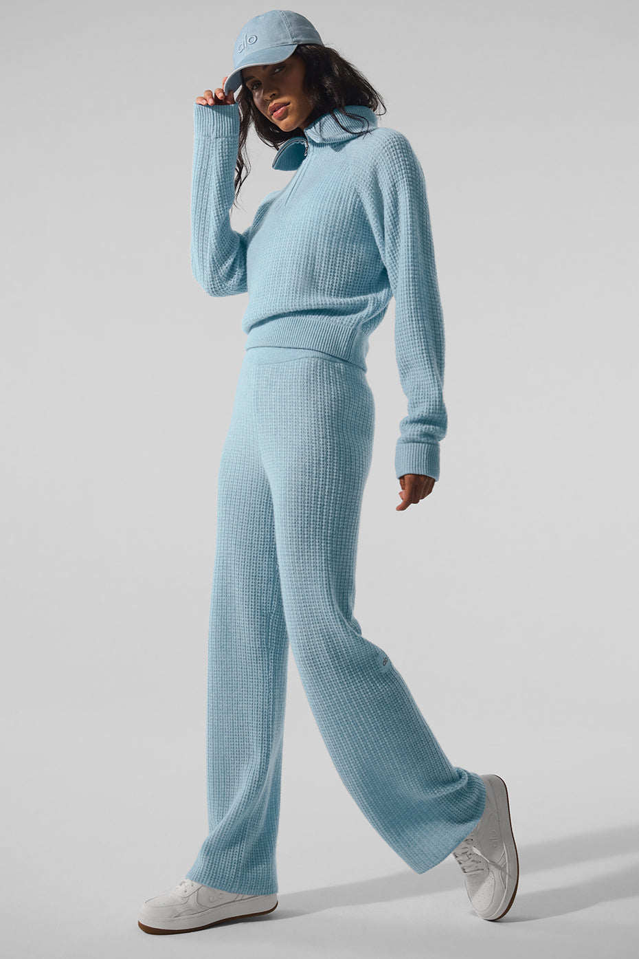 Cashmere Plush Waffle 1/4 Zip Pullover - Celestial Blue Heather image 5