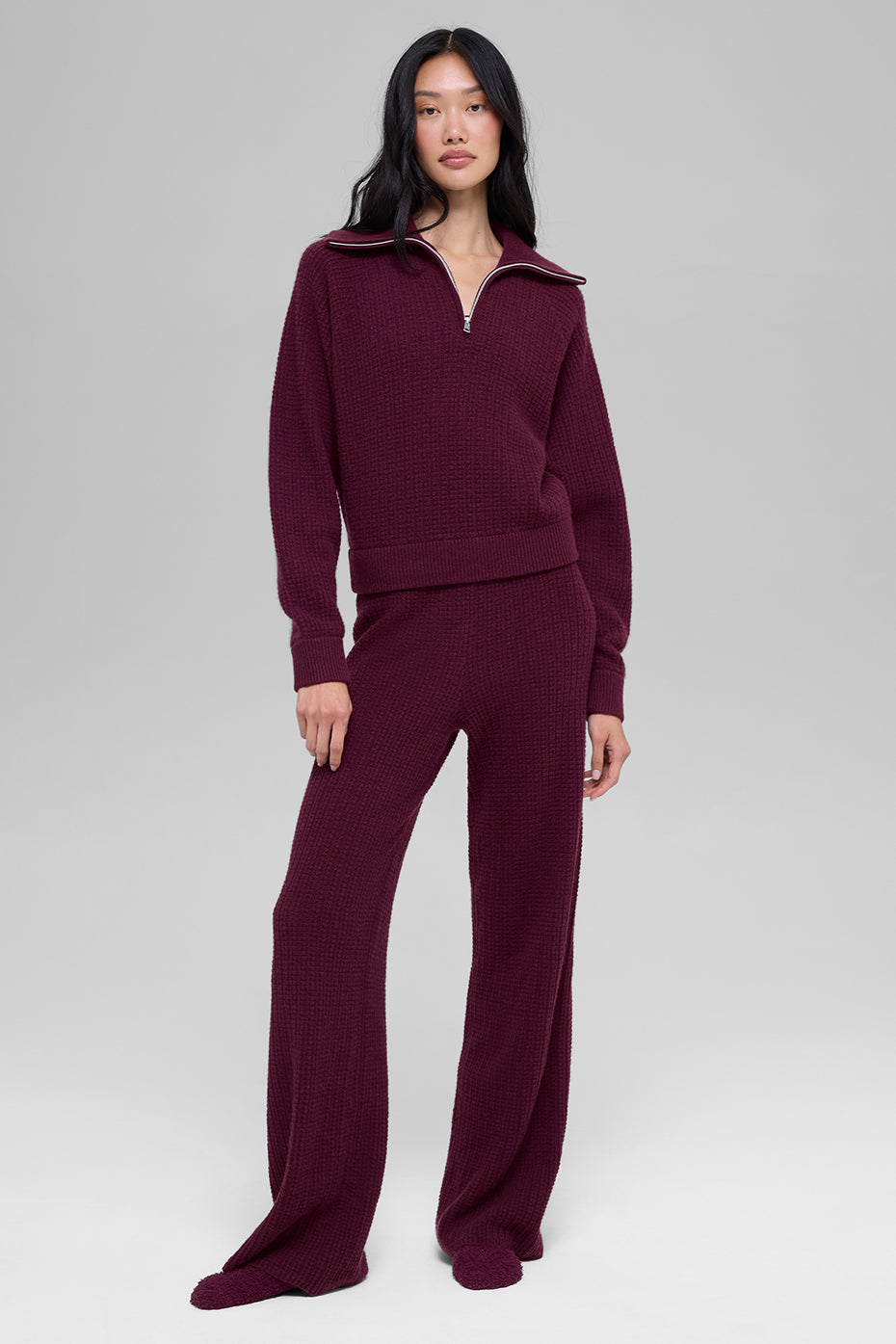 Cashmere Plush Waffle 1/4 Zip Pullover - Burgundy image 5