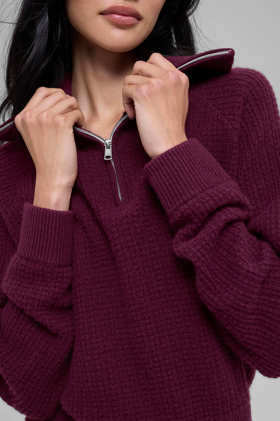 Cashmere Plush Waffle 1/4 Zip Pullover - Burgundy image 3