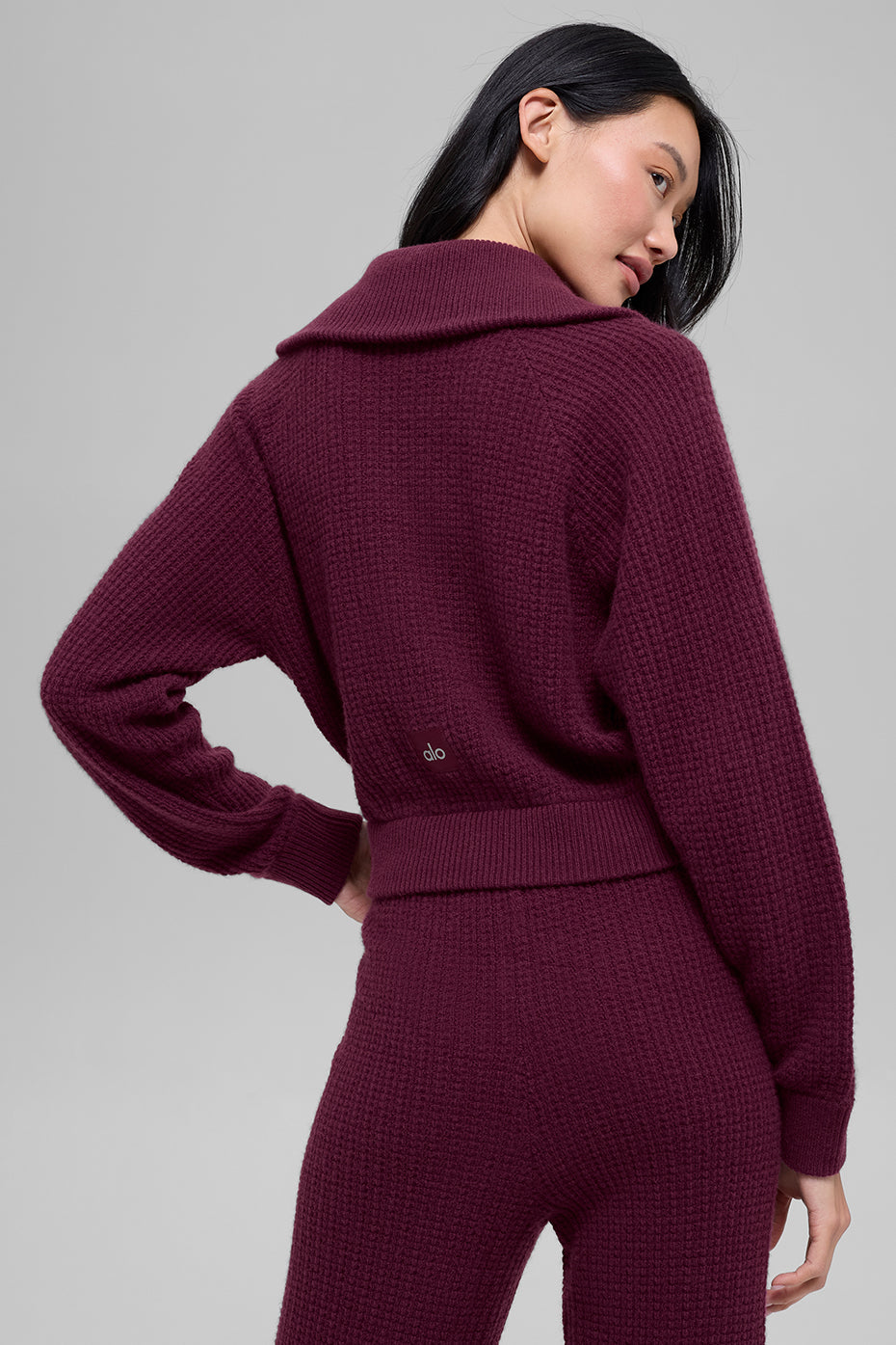 Cashmere Plush Waffle 1/4 Zip Pullover - Burgundy image 2