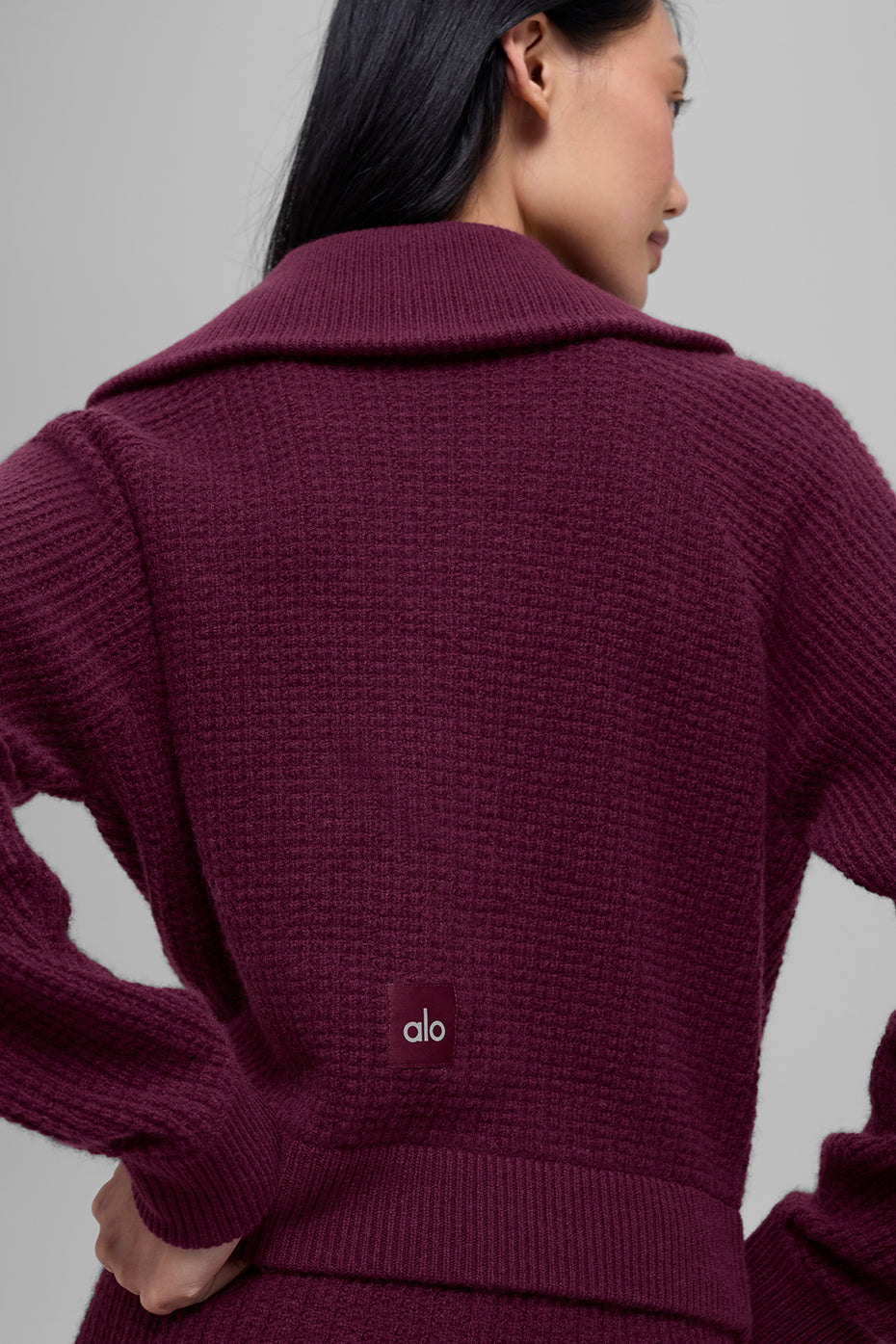 Cashmere Plush Waffle 1/4 Zip Pullover - Burgundy image 4